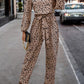 Leopard Tie Front Balloon Sleeve Jumpsuit