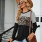 Color Block Round Neck Long Sleeve Blouse