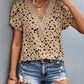 Animal Print V-Neck Petal Sleeve Blouse
