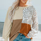 Color Block Leopard Round Neck Sweatshirt