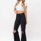 Vervet by Flying Monkey Vintage Ultra High Waist Distressed Crop Flare Jeans