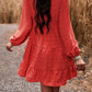 Lace Trim V-Neck Long Sleeve Dress