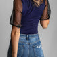 Spliced Mesh Puff Sleeve Blouse