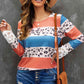 Leopard Color Block Lace Detail Blouse