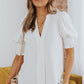 Smocked Flounce Sleeve Notched Neck Blouse