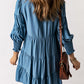 Ruched Round Neck Lantern Sleeve Dress