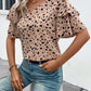 Ruffled Printed Short Sleeve Blouse
