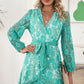 Pompom Trim Puff Sleeve Belted Lace Dress