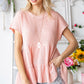 Waffle-Knit Buttoned Ruffle Hem Top