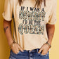 Slogan Graphic Round Neck Cuffed Sleeve Tee