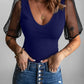 Spliced Mesh Puff Sleeve Blouse