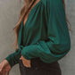 Ribbed Surplice Neck Lantern Sleeve Bodysuit