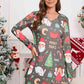 Christmas Element V-Neck Long Sleeve Mini Dress