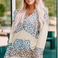 Leopard Color Block Buttoned Drawstring Detail Hoodie