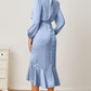 Mock Neck Ruffled Asymmetrical Dress