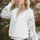 V-Neck Crochet Long Sleeve Blouse