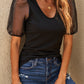 Spliced Mesh Puff Sleeve Blouse