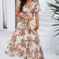 Smocked Floral V-Neck Short Sleeve Dress