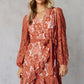 Pompom Trim Puff Sleeve Belted Lace Dress