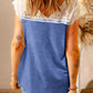 Scalloped Spliced Lace V-Neck Top