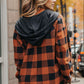 Plaid Button Up Drawstring Hooded Shacket