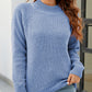 Waffle-Knit Round Neck Reglan Sleeve Sweater