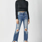 RISEN High Waist Distressed Frayed Hem Cropped Straight Jeans
