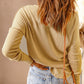 Waffle Knit Henley Long Sleeve Top