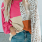 Color Block Leopard Round Neck Sweatshirt