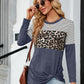 Color Block Round Neck Long Sleeve Blouse
