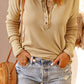 Waffle Knit Henley Long Sleeve Top
