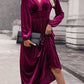 Lace Detail V-Neck Balloon Sleeve Midi Dress