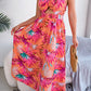 Botanical Print Tied Backless Cutout Slit Dress