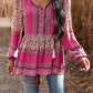 Tassel Tie Long Sleeve Peplum Blouse