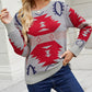 Printed Round Neck Long Sleeve Sweater