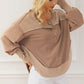 Exposed Seam Half Button Dropped Shoulder Sweashirt