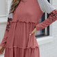 Frill Striped Leopard Round Neck Mini Dress