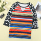 Mixed Print Cutout Three-Quarter Sleeve Top