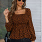Square Neck Long Sleeve Smocked Blouse