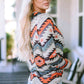 Geometric V-Neck Long Sleeve T-Shirt