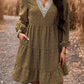 Lace Trim V-Neck Long Sleeve Dress
