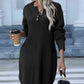 Buttoned Round Neck Long Sleeve Sweater Dress