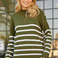 Striped Decorative Button Mock Neck Sweater