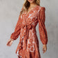 Pompom Trim Puff Sleeve Belted Lace Dress