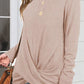 Ruched Round Neck Long Slleeve T-Shirt