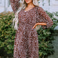 Printed Balloon Sleeve V-Neck Dress