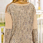 Color Block Leopard Notched Long Sleeve Blouse