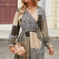 Leopard Surplice Neck Flounce Sleeve Dress