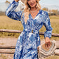 Printed Surplice Neck Long Sleeve Dress