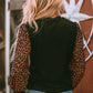 Leopard Print Long Sleeve Ribbed Knit Blouse